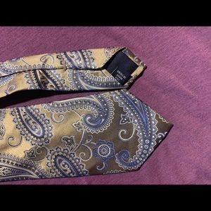 Silk Gold & Blue Paisley Paul Fredrick Necktie Tie